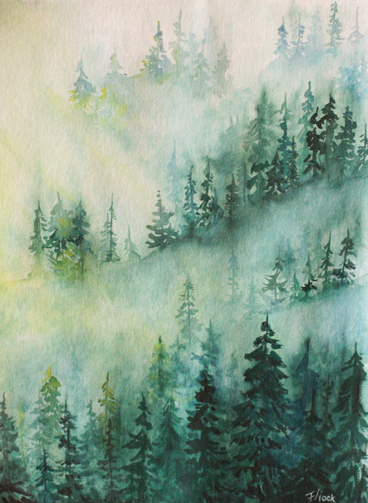 Misty forest - original Aquarell